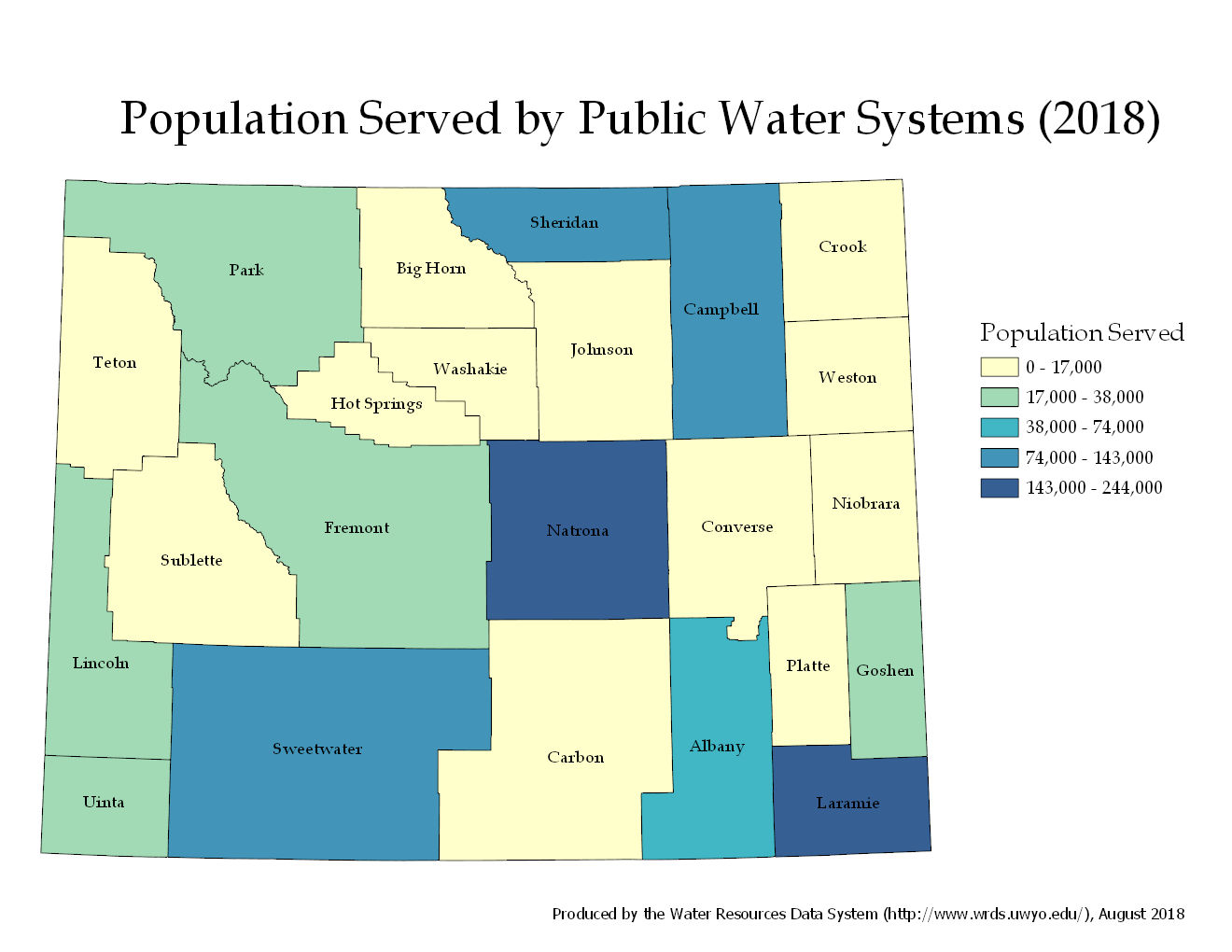 Population served by Wyoming Public Water Systems (2016)
